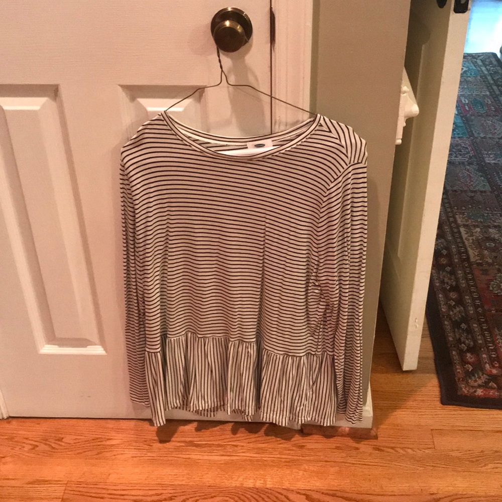 Black and white striped peplum long sleeve shirt!